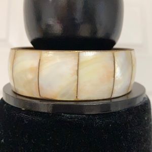 Vintage Mother of pearl bangle with brass inside holder 3”